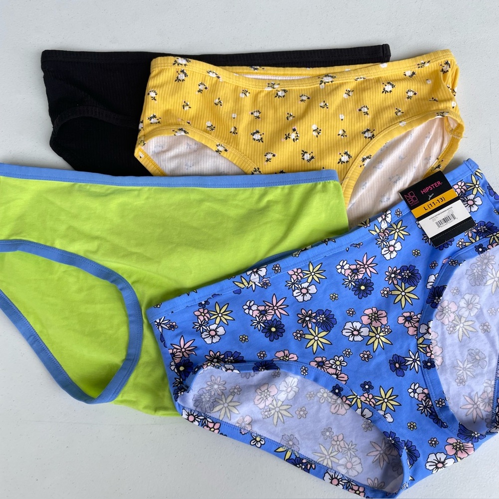 No Boundaries NOBO 4 Pack Cotton Spandex Hipster Panty Lot New